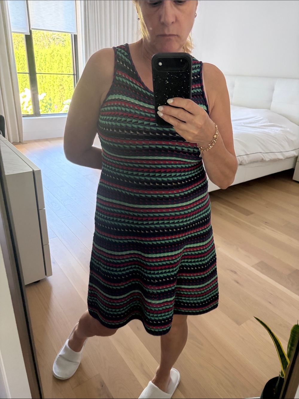 Missoni  Sleeveless Striped Knit Mini Dress in Blue Green & Pink